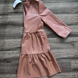 Zara Faux Leather Short Tiered Dress XS Beige-Pink